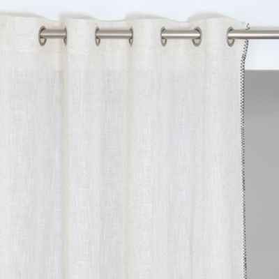 Voilage à œillets effet lin Meli blanc et broderie noire l.140 x H.240cm Rocle