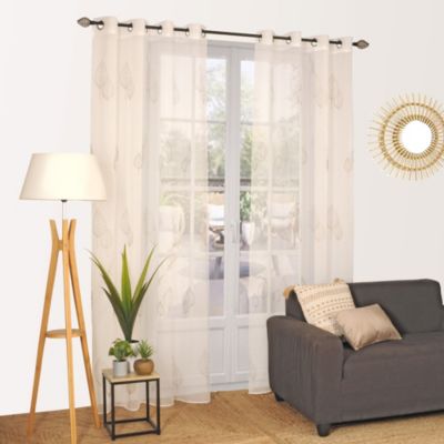 Voilage à œillets étamine broderie petites feuilles blanc ivoire L.240 x l.140cm Dylrev