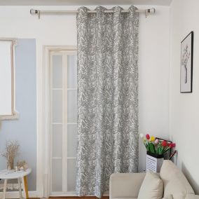 Voilage à œillets imprimé feuillage gris L.240 x l.140cm Dylrev