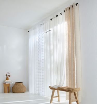 Voilage à œillets Laurène broderie rayuré blanc L.240 x l.140cm Rocle