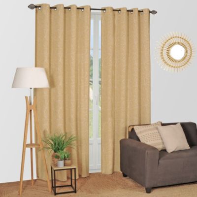 Voilage à oeillets imprimé feuillage jaune L.240 x l.140cm Dylrev