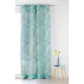 Voilage ambiance tropicale motif feuille de palme - 140x280cm - Vert d'eau