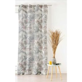 Voilage ambiance tropicale motif feuille exotique vintage - 150x260cm - Gris