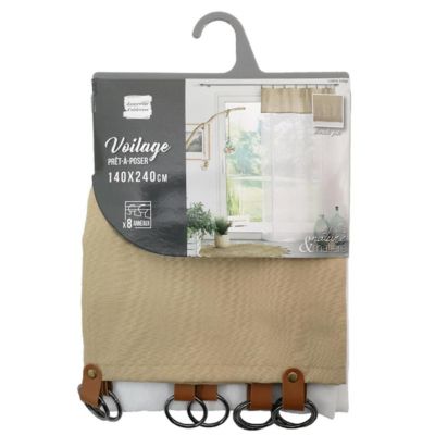 Voilage à anneaux 140 x 240 cm Polycoton sablé + jute Leana Beige
