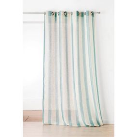 Voilage Aspect Lin Rayures - 150x280cm - Bleu ciel