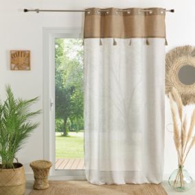 Voilage avec parement en jute et pompons (140x260 cm - Beige)