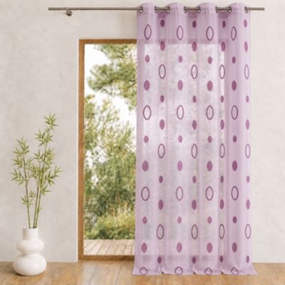 Voilage coloré motifs cercles prêt à poser (140x240 cm - Violet parme)