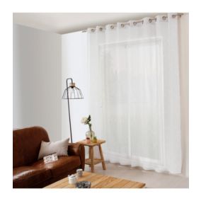 Voilage effet lin grande largeur 300x240cm - 300x240cm - Blanc