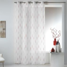 Voilage en Etamine Jacquard "Traits Fins" (140x260 cm - Rouge Orangé)