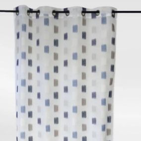 Voilage en Jacquard Fantaisie  - Effet Damier (140x260 cm - Bleu)