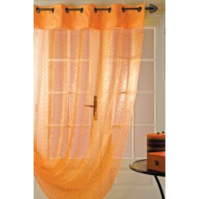 Voilage en organza à motifs petits carrés et parement haut uni (140x240 cm - Orange)