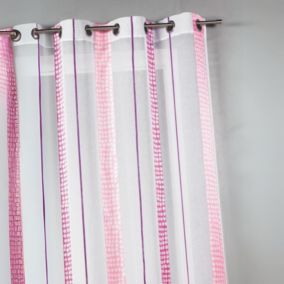 Voilage en étamine à rayures verticales à pois (140x260 cm - Rose Blush)