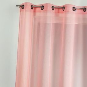 Voilage en étamine uni avec rayures ton sur ton (145x260 cm - Rose Boudoir)