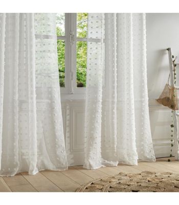 Voilage enfant petits pompons (140x240 cm - Blanc)