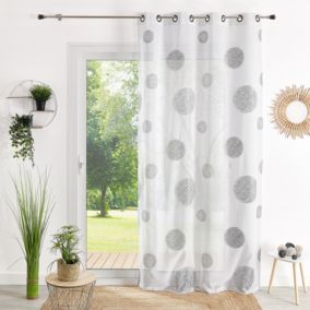 Voilage Etamine Brodé Ronds Mêlés blanc (140x240 cm - Blanc cassé)