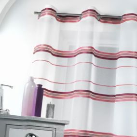 Voilage fantaisie tissé rayure horizontale (140x240 cm - Vieux rose)