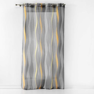 Voilage à Œillets 140 x 240 cm Imprimé Transfert Ondulys Jaune/Anthracite