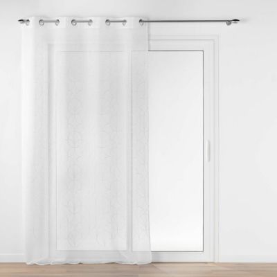 Voilage à Œillets 140 x 240 cm Voile Sablé Brodé Métallisé Félicia Blanc