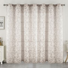 Voilage jacquard à oeillets élégance texturée (300x260 cm - Taupe)