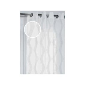 Voilage jacquard ondes verticales en fil argent - 140x260cm - Blanc