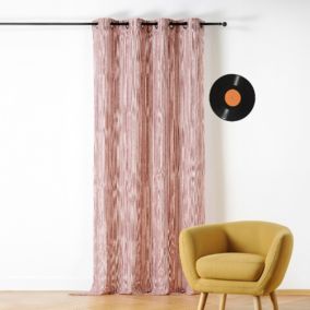 Voilage à Oeillets en poly-coton recyclé Fines Rayures (140x280 cm - Rose)