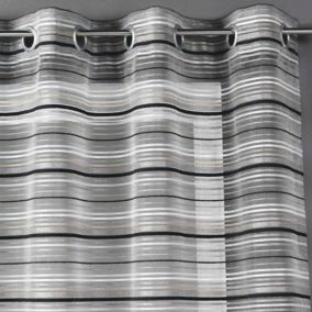 Voilage Organza tissé Rayures horizontales (140x240 cm - Gris anthracite)