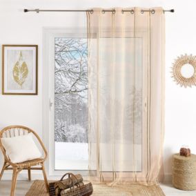 Voilage rayé  -  - Effet moiré (140x240 cm - Beige)