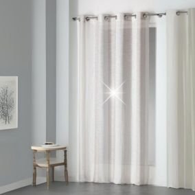 Voilage Rayé en Luminette avec Fils Argentés (140x240 cm - Taupe)