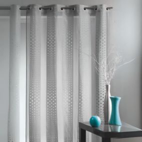 Voilage rayé et découpe laser (140x240 cm - Gris clair)