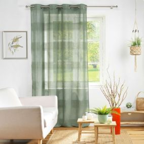 Voilage rayé fils chenille  - Effet lin (140x240 cm - Vert)