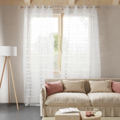 Voilage tamisant à œillets effet jacquard Wakea blanc satin L.260 x l.140cm GoodHome