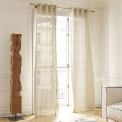 Voilage tamisant à œillets effet tissé rayé Udupi beige lin L.260 x l.140cm GoodHome