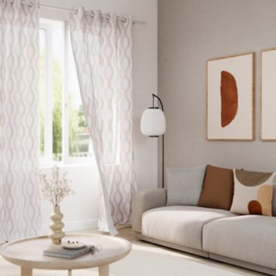 Voilage tamisant à œillets Unnao imprimé géométrique blanc, beige L.260 x l.140cm GoodHome