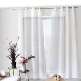 Voilage tamisant avec galon feuille en macramé (140x240 cm - Blanc)