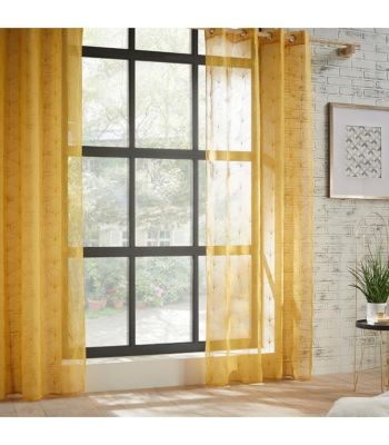 Voilage tamisant brodé Mia (140x240 cm - Jaune Ocre)