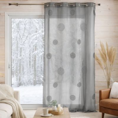 Voilage tamisant gros broderie pois (140x260 cm - Gris clair)