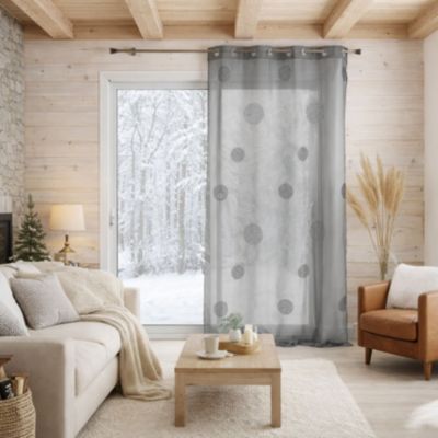 Voilage tamisant gros broderie pois (140x260 cm - Gris clair)