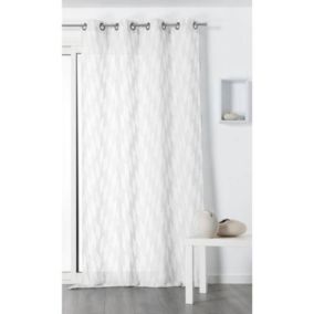 Voilage tendance motif chevrons rayés blanc - 140x280cm - Blanc