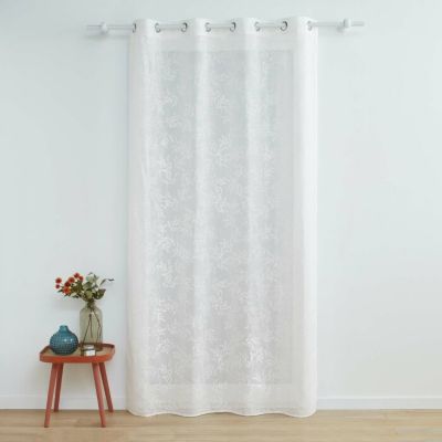 Voilage Vintage fleurs brodées (140x240 cm - Blanc)