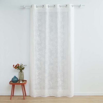 Voilage Vintage fleurs brodées (140x240 cm - Blanc)