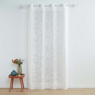 Voilage Vintage fleurs brodées (140x240 cm - Blanc)