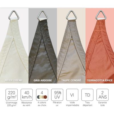 Voile d'ombrage 4 x 3 m imperméable 220 g/m² Haute densité - Tissu déperlant - Gris ardoise - Sunny Inch