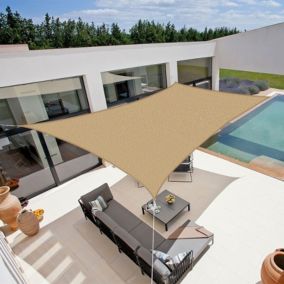 Voile d'ombrage 5 x 3 m rectangulaire 280g/m² - Haute densité résistante au vent - Tissu micro-aéré - Beige - Sunny Inch