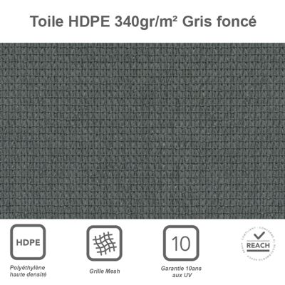 Voile d'ombrage carré 2,5 x 2,5 m - Tissu HDPE ajouré 340 g/m² coloris Gris foncé