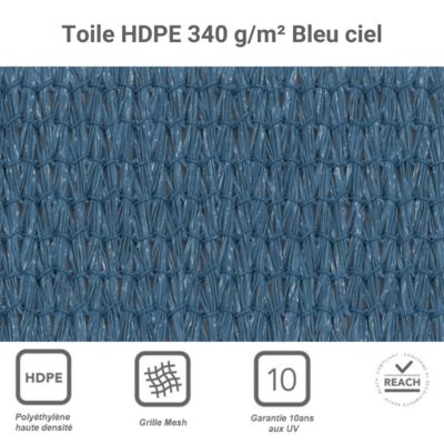 Voile d'ombrage carré 5 x 5 m - Tissu HDPE ajouré 340 g/m² coloris Bleu ciel
