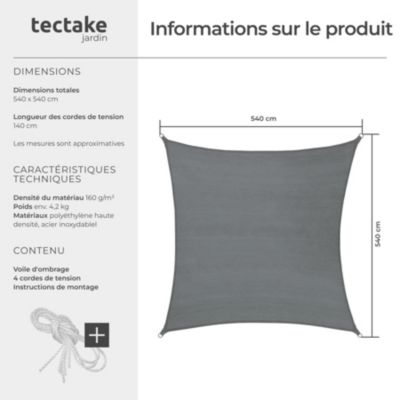 Voile d'ombrage carrée avec une protection UV 50+