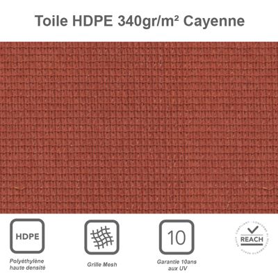 Voile d'ombrage rectangulaire 2,5 x 6 m - Tissu HDPE ajouré 340 g/m² coloris Cayenne