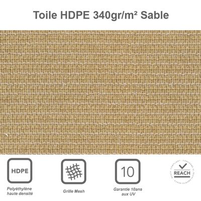 Voile d'ombrage rectangulaire 2,9 x 2,5 m - Tissu HDPE ajouré 340 g/m² coloris Sable
