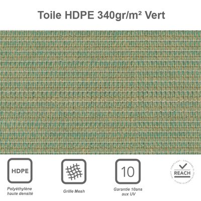 Voile d'ombrage rectangulaire 2 x 2,5 m - Tissu HDPE ajouré 340 g/m² coloris Vert
