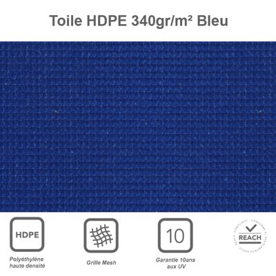 Voile d'ombrage rectangulaire 3,5 x 5 m - Tissu HDPE ajouré 340 g/m² coloris Bleu